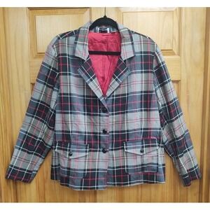 Joan Rivers Jacket Lined Plaid Elbow Patches Elastic Back Cinch Waist Size 1X